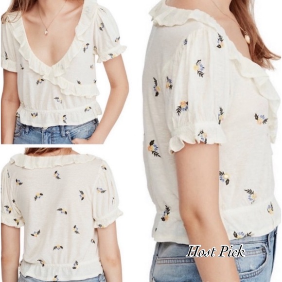 Free People Tops - Free People Full Bloom Ruffle Embroidered Top
